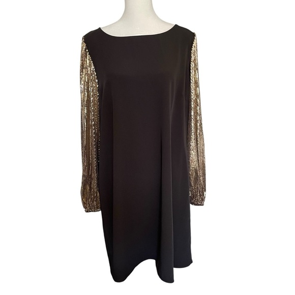 MSK Sheath Black Sequin-Sleeve Dress Size L - Picture 1 of 5
